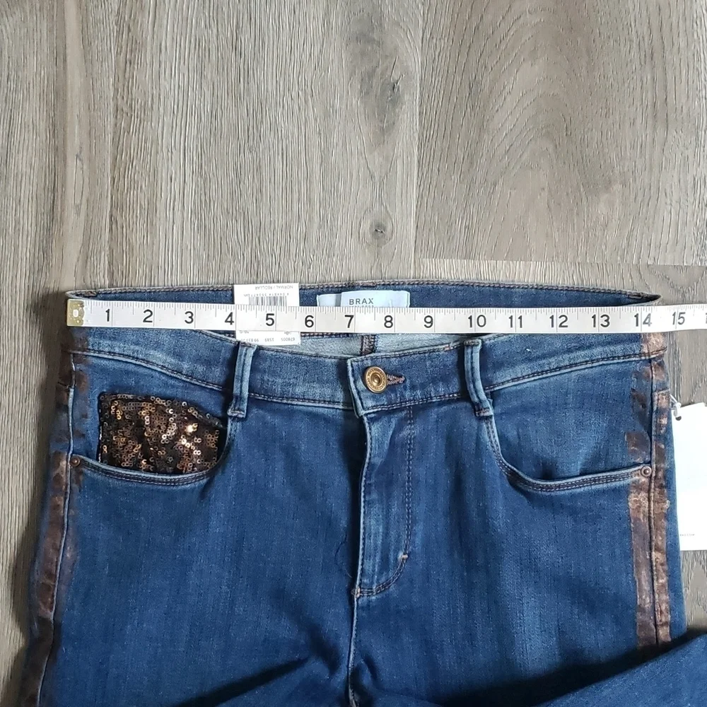 NWT Brax Maya Feel Good Women's Sequins Stripe Skinny Jeans Size 29 Chic - Picture 6 of 13
